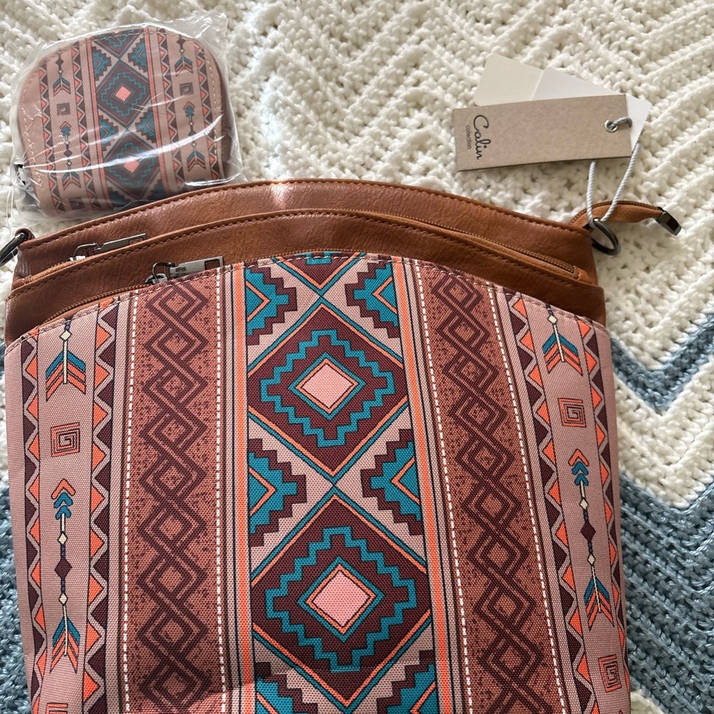 Celia Aztec Pattern Shoulder Bag in Brown and Teal